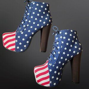 GoJane Stars And Stripes Platform Ankle Boots Size 7 Red White Blue 4th Of July